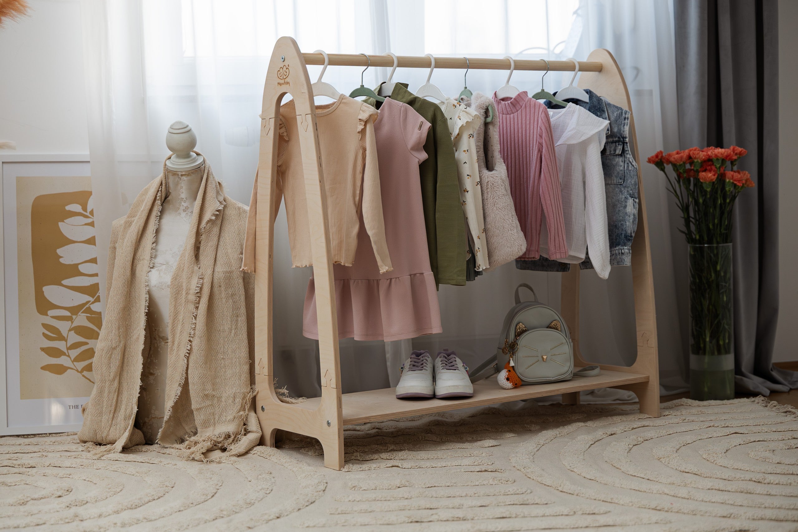 Arched Clothing Rack For Children - Large Natural Wood