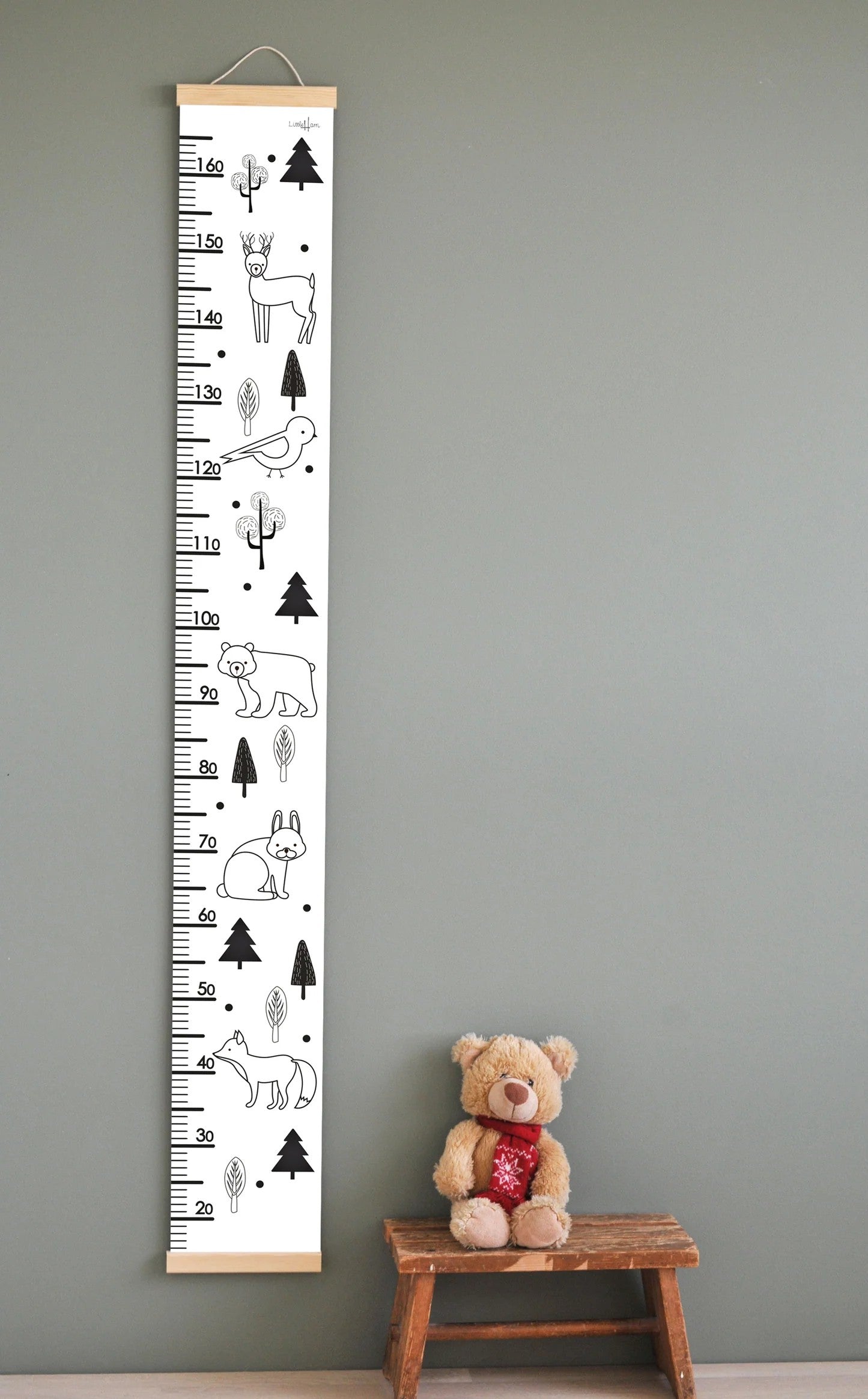 Growth Chart For Kids - Black & White Wild Animals