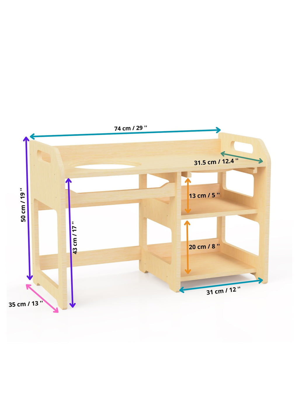 Montessori Wooden Washbasin With Storage for Kids - Large