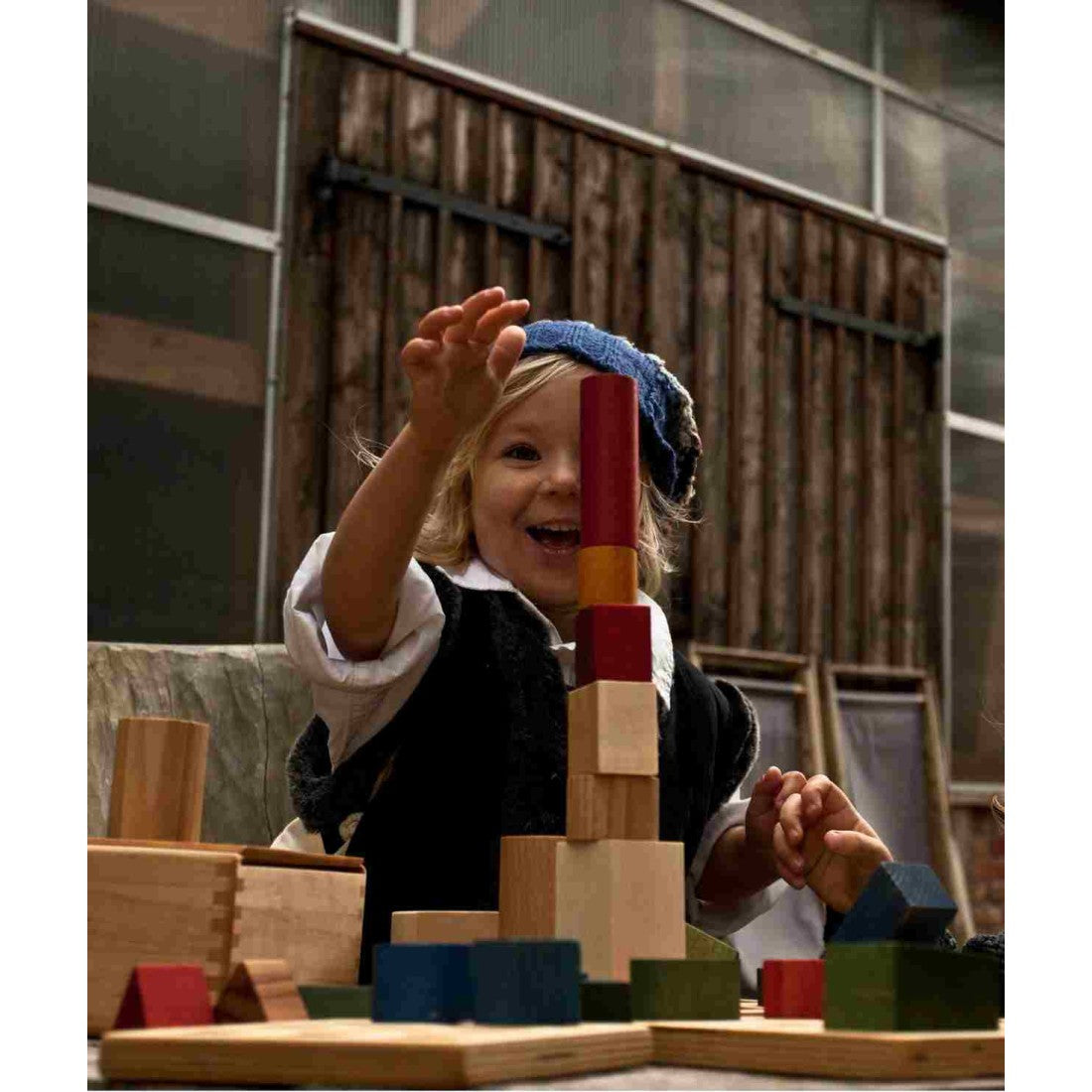 Wooden Blocks in a Box – Cold Colors, 54 Pieces